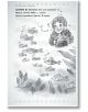 Черно-бяла рисунка: усмихнато момиче в гащеризон (вдясно) гледа рибки, плуващи сред растения (вляво); горе в българския текст се споменава "Кутия, пълна с убийства" и мистериозен лагер.-3-thumb