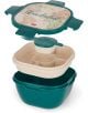 Legami Travel 1,7L тил и бежова кутия за храна има дизайн на световна карта върху капака, показан отворен с отделни отделения и кръгъл контейнер вътре, като всички части се носят една над друга.-4-thumb