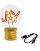 Лампа крушка Legami Bulb Fiction - Joy има думата JOY с цветни букви, включва черен USB кабел за зареждане с USB-C и USB-A конектори и е идеална за празнична коледна лампа за празничната ви украса.-3-thumb