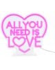 Лампа Legami It's A Sign - All You Need Is Love у формі серця яскраво світиться рожевим, з написом ALL YOU NEED IS LOVE, де О замінено на сердечко. Ідеально за подарунку на Св. Валентина, має видимий шнур живлення.-3-thumb