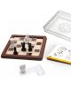 Логическа игра Smart Games: Шахматният мир е шах пъзел с малка дъска, черни и бели фигури, прозрачна капака, ръководство и прозрачен L-образен елемент върху бяла повърхност.-2-thumb