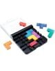 Черна дъска за пъзел с цветни вълнообразни пластмасови елементи, някои от които са върху дъската, а други - до нея - Логическа игра Smart Games: IQ Flow с частично отворен прозрачен капак.-3-thumb