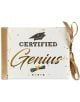 Луксозна поздравителна картичка за дипломиране - Certified Genius с надпис "Certified Genius" в bold и script шрифтове, златиста панделка, шапка за завършване, диплома и звезди на бял фон.-1-thumb