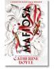 Корицата на книгата Mafiosa е с бял орнаментиран фон, червена панделка, обвита с два златни куршума, пръски кръв и смело черно заглавие. Слоган: Мафиотски роман "Кръв за кръв" - идеален за феновете на YA мафиотски романи и тийнейджърски истории за наемни -thumb