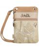 Малка чанта Anekke Memories за през рамо (15 x 23 x 2 см), бежова с кафява дръжка, метални детайли, абстрактни шевове на листа, лого Anekke и малка декоративна значка отпред.-2-thumb