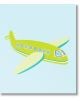 Семпла илюстрация в карикатурен стил на самолет в зелено и жълто със сини прозорци на светлосин фон - идеална за Мемори карти с превозните средства за деца.-2-thumb