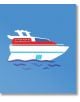 Илюстрация на бяла и червена яхта със сини прозорци върху стилизирани сини вълни на светлосин фон - идеална за Мемори карти с превозните средства, образователна игра за превозни средства.-6-thumb