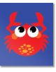 Карикатурен червен рак с големи очи, вдигнати нокти, оранжеви петна на черупката и син фон - идеален за Мемори карти с животните или за всяка забавна образователна игра.-3-thumb
