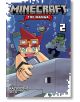 Корицата на Minecraft: Манга, том 2 показва червенокос герой, който язди делфин под вода с мехурчета и пикселизирани граници, а на заден план се появяват приключенската му група и паяк.-1-thumb