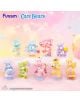 Девет мини фигурки Funism Care Bears - Planet of Joy, асортимент са подредени на пастелен облачен фон. Всяка има различен цвят и символ. Логата на Funism и Care Bears са в горната част.-2-thumb