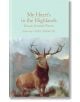 Корицата на книгата "My Heart's in the Highlands", стихосбирка от Macmillan Collector's Library под редакцията на Габи Морган, с илюстрация на елен пред мъгливи планини.-thumb