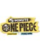 Лого за "Настолна игра 5 Minute One Piece" с череп от сламена шапка, кръстосани кости, удебелен текст и стилизиран жълт фон с текст на кирилица - идеално за феновете на тази кооперативна картова игра.-6-thumb