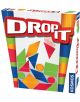 Кутия за Настолна игра: Drop It (версия 2) с удебелен червен и бял текст Drop It, геометрични фигури в зелено, оранжево, синьо и жълто - идеална за семейни игри. Логото на Kosmos се вижда отстрани.-7-thumb