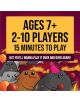 Графика с информация за играта: Настолна игра Exploding Kittens: Парти пакет - за възраст 7+, 2-10 играчи, 15 минути на партия. Ще искате да играете тази игра отново и отново! По-долу котета с балони, конфети и парти шапка.-5-thumb