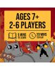 Две карикатурни котки държат плюшени мечета сред пламъци, с текст: Възраст 7+, 2-6 играчи, 5 мин. за научаване, 20 мин. за игра. Настолна игра Експлодиращи котета: The Board Game е забавна настолна игра за фенове на игри с карти!.-9-thumb