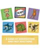 Шестте цветни карти в настолна игра Slaps Brainrot показват причудливи карикатури: балерина в чаша за кафе, правоъгълник с прилеп, бягаща акула, усмихнат крокодил и обичащ джаджи гъсок - парти игра за бързи реакции и наблюдателност.-4-thumb