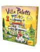 Кутията на настолната игра Villa Paletti изобразява весели хора, строящи шарена кула с колони сред зелена поляна, заобиколена от дървета и отпред се вижда далечна пагода.-1-thumb