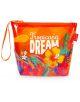 Несесер Legami - Tropicana Dream е цветна, водоустойчива козметична чанта с тропически флорален дизайн и надпис "Tropicana DREAM" отпред, с оранжеви, жълти, розови и зелени листа и цветя.-1-thumb