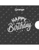 Честит рожден ден, изписан с декоративен бял шрифт на тъмен фон с цветни конфети на точки и оранжево лого в центъра - идеално за подарък с Ваучер за подарък Честит рожден ден - сребро.-1-thumb