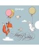 Сладка лисица с розови балони и зайче с жълт балон се носят в небето сред птици. "Честит рожден ден" украсява светлосиния фон - идеален за подарък с Ваучер за подарък Деца.-1-thumb