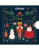 Празнична илюстрация с орехотрошачка, Дядо Коледа и снежен човек сред орнаменти и празничен декор на тъмен фон. Представлява думата "Orange" - идеална за ваучер за подарък Коледен орехотрошач от Orange center.-1-thumb