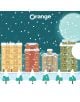 Илюстрация на цветни заснежени жилищни сгради през нощта с пълна луна, падащ сняг и надпис "Orange" - идеална за Ваучер за подарък Коледа в града от любимия ви онлайн магазин.-1-thumb