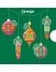 Пет цветни коледни орнамента с борови клонки висят на нишки на зелен фон с логото на Orange. Ваучер за подарък Коледни орнаменти е идеален за вашия онлайн магазин или като очарователен ваучер за подарък.-1-thumb