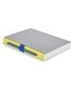 Затворен Седмичен тефтер - органайзер Miquelrius Back To Basic Lineas Gris 2026 със сиво-жълта корица, сини и жълти линии и син молив, закрепен с ластик на гръбчето.-4-thumb