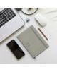 Плоско работно пространство с лаптоп, смартфон, Седмичен тефтер - органайзер Miquelrius Back To Basics Gris 2026 с кожени корици, молив, мишка, кламер и USB на бял фон.-8-thumb