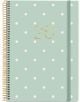 Светлосин тефтер-органайзер Miquelrius Grafica Polka Dots 2026 с бели точки, златна цифра "26" в центъра и вертикален ластик в десния край, ден на страница.-1-thumb