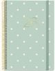 Седмичен тефтер - органайзер Miquelrius Grafica Polka Dots 2026 е светлосин планер със спираловидна подвързия с бели точки, златна цифра "26" на корицата и еластично затваряне от дясната страна.-1-thumb