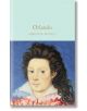 Корица на "Орландо" (Macmillan Collector's Library): класическо издание с портрет на човек с дълга тъмна коса, бледа кожа и бяла накъдрена яка на син фон. Заглавието и авторът се появяват горе.-thumb