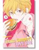 Илюстрация в аниме стил на русо момче с превързан врат, което държи хамбургер на розов фон от Otaku Vampire's Love Bite, Vol. 4 - идеална за феновете на уникални вампирски анимета и отаку стоки.-thumb
