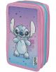 Пълен ученически несесер Scooli Lilo & Stitch с три отделения, модел 2026 - виолетов, със Стич и звезди, розов и син цип, брандиран с логото Scoozi; идеален за всички ваши училищни материали.-1-thumb