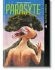 Корицата на Parasyte Paperback Collection, Vol. 4 от Хитоши Ивааки показва човешка фигура с чудовищна глава пред голямо дърво под облачно небе, запечатвайки емблематичен момент от тази манга на ужасите.-thumb