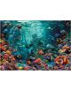 Пъзел Educa: Кораловия риф на Посейдон, 1000 части представя статуята на Посейдон с тризъбец сред цветни корали, тропически риби, делфин, акула и разнообразен морски свят осветени от слънчеви лъчи.-2-thumb