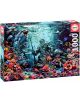 Пъзел Educa: Кораловия риф на Посейдон, 1000 части, показва ярка подводна сцена с цветни риби, корали, делфин, костенурка и Посейдон с тризъбец сред впечатляща морска флора и фауна.-1-thumb