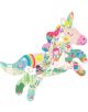 Ярка илюстрация на скачащ еднорог с дъгова грива и корона, вдъхновена от Пъзел Floss & Rock, Rainbow - Еднорог, 40 части - идеална за деца и изпълнена с игриви сцени на деца, животни, дъги, растения, слънца, облаци и звезди.-2-thumb