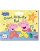 На корицата на Peppa Pig Giant Activity Pad са изобразени Пепа и татко Прасе на маса с принадлежности за рисуване, страници за оцветяване и хартиени пеперуди. Оранжева звездна панделка подчертава: "Включва над 70 стикера.-thumb