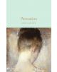 Корица на книгата "Persuasion" (Macmillan Collector's Library), на която е изобразена жена отзад с кафява коса на кок, на фона на пастелен фон с текстура. Отличава се с елегантен шрифт и е част от поредицата класически книги за подарък на Macmillan.-thumb