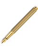 Златна Писалка Caran d'Ache Ecridor Gold Chevron с текстуриран корпус и капачка, изобразена по диагонал на бял фон. Писалката е с метален клипс и заострено перо, предлага се в книжарница Orange.-1-thumb