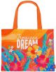 Плажна чанта Legami - Tropicana Dream с оранжеви дръжки, цветни тропически цветя, зелени и сини листа и надпис "Tropicana DREAM" - перфектният аксесоар за плажа.-1-thumb
