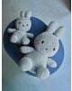 Плюшената играчка Miffy Terry - светлосив заек, 33 см от Bon Ton Toys, лежи върху син овален фон с черни очи и извезан но-перфектният подарък за бебе.-4-thumb