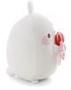 Плюшена играчка Nici Molang с близалка, 24 см: бял, кръгъл плюшен Molang с малки уши, крачета и розови бузки държи червено-бяла близалка с розова панделка в къси ръчички, заснето в профил.-4-thumb