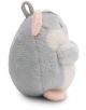 Страничен изглед на Плюшена играчка Nici Mymochi Minis, оформена като сиво и бяло пухкаво животинче с малки розови ушички, пухкави ръчички и крачета, плюс примка на върха - предлага се в книжарница Orange.-2-thumb