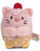 Малка, кръгла, розова плюшена играчка от линията Nici Mymochi Minis, наподобяваща котка с червен кичур, бродирано лице, жълти крачета, страничен етикет и шарка на сладолед в долната част. Предлага се в Книжарница Orange.-1-thumb
