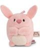 Малка, кръгла, розова Плюшена играчка от колекцията Nici Mymochi Minis, наподобяваща зайче с големи уши, нос във формата на сърце, малки бродирани очички, бяло коремче, сладък плюшен вид и етикет от плат отстрани.-1-thumb