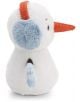 Плюшена играчка Nici - Снежен човек, 15 см: мек снежен човек със сини наушници, дълъг оранжев нос-морков, черни очи и синьо-кафяво крило, седнал изправен на бял фон.-3-thumb