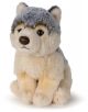 Плюшена играчка WWF - вълк, 15 см - с меко сиво и кремаво козинче, черни очи, черен нос и изправени ушички. Седи изправена на бял фон. Част от колекцията WWF на Bon Ton Toys.-1-thumb