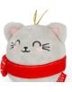 Плюшена играчка за елха Legami - Kitty е кръгла, сива котка с бродирани черти, розови бузки, червен шал и златен връв за окачване - идеалната коледна украса.-3-thumb